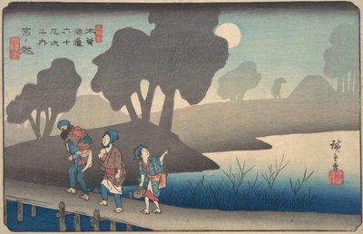 Moonlit Night at Miyanokoshi, från The Sexty-nine Stations of the Kisokaido, ca. 1838., ca. 1838. av Ando Hiroshige