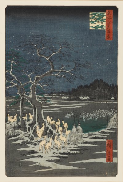 Nyårsafton Foxfires at the Changing Tree, Oji, 1800-talet av Ando Hiroshige