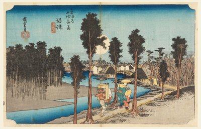 Numazu Eve människor g, medlem av femtiotre S tachi ljud s f te urbanitet lägre d (Urbanity main mountain next) av Ando Hiroshige