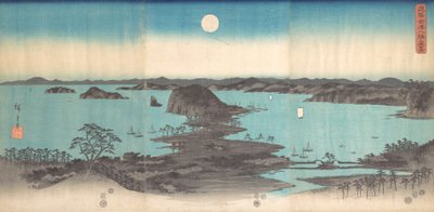 Panorama över de åtta vyerna av Kanasawa under en fullmåne, 1857., 1857. av Ando Hiroshige