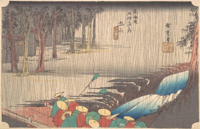 Vårregn vid Tsuchiyama 50:e stationen i Tokaido, 1800-talet. av Ando Hiroshige