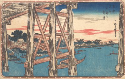 Twilight Moon på Ryogoku Bridge. av Ando Hiroshige