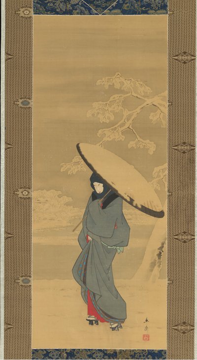 Kvinna som går i snön, 1840-talet - början av 1850-talet. av Ando Hiroshige