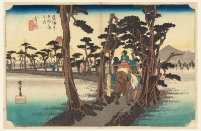 Yoshiwara, Fuji, sällsynt vy, medlem av femtiotre S ljud s av te urbane lägre d (Urban grad huvudberg nästa) av Ando Hiroshige