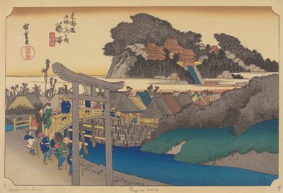Fujisawa Station (träblock i färg) av Ando or Utagawa (after) Hiroshige