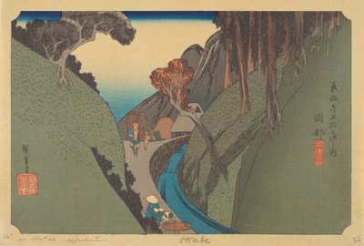 Okabe Station (träblock i färg) av Ando or Utagawa (after) Hiroshige
