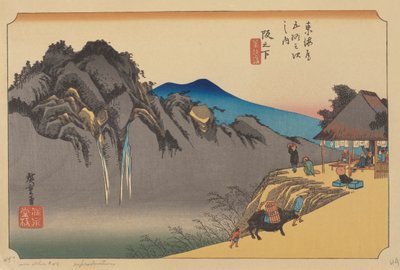 Sakamoshita Station (träblock i färg) av Ando or Utagawa (after) Hiroshige