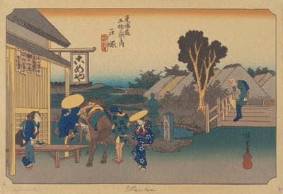 Totsuka Station (träblock i färg) av Ando or Utagawa (after) Hiroshige
