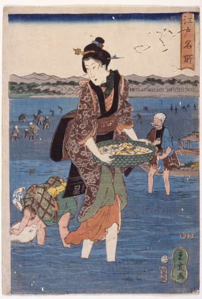 (Stor vadande kvinnlig figur) av Ando or Utagawa Hiroshige