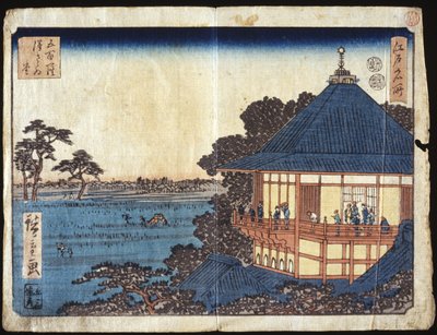 500 Arhats, Sazai Hall (träsnitt i färg) av Ando or Utagawa Hiroshige