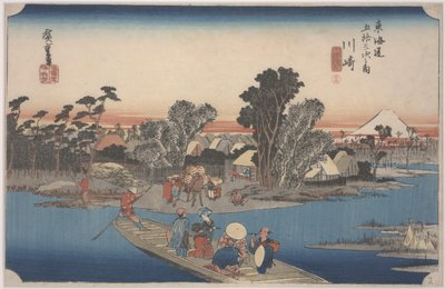 En färja på Rokugofloden av Ando or Utagawa Hiroshige