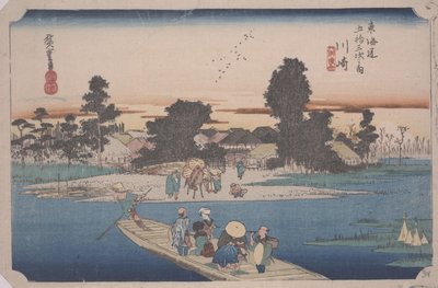 En färja på Rokugofloden av Ando or Utagawa Hiroshige