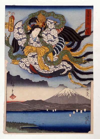 Amaterasu solens gudinna på berget Fuji av Ando or Utagawa Hiroshige