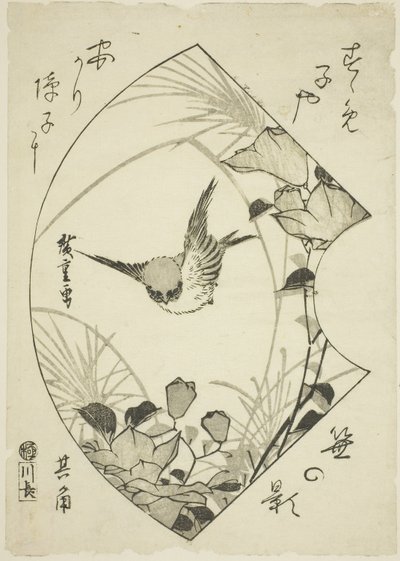 Höstblomma och sparv, ca 1835 (träsnitt; koban) av Ando or Utagawa Hiroshige
