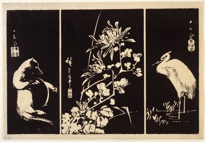 Grävling, Krysantemum Och Trana av Ando or Utagawa Hiroshige