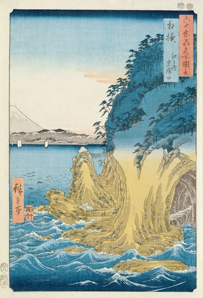 Grottor i Enoshima, Sagami-provinsen (träblockstryck) av Ando or Utagawa Hiroshige