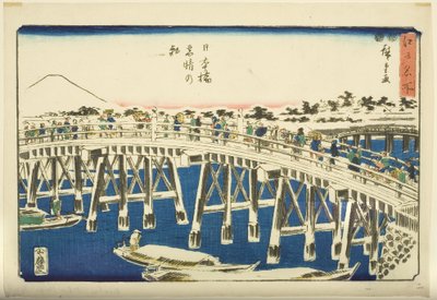Cear r är också r person g af hand r S w vid Nihonbashi B ri dge (Nihonbashi snöig morgon) av Ando or Utagawa Hiroshige