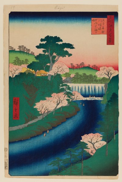 Damm på Otonashi-floden vid Oji av Ando or Utagawa Hiroshige