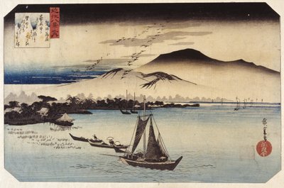 Fallande gäss vid Katada (trätryck i färg) av Ando or Utagawa Hiroshige