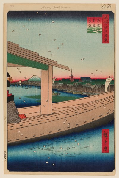 Fjärran utsikt över Kinryuzan-templet och Azuma-bron (Azumabashi Kinryuzan Enbo) av Ando or Utagawa Hiroshige