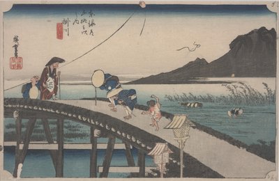 Avlägsen utsikt över berget Akiba av Ando or Utagawa Hiroshige