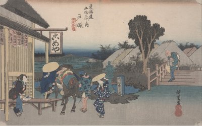 Fork in the Road vid Motomachi av Ando or Utagawa Hiroshige