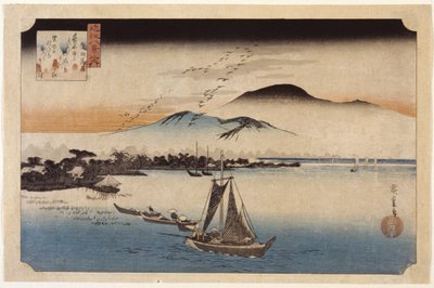 Gäss Homing At Katata (trätryck i färg) av Ando or Utagawa Hiroshige