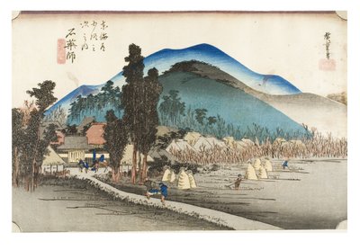 Ishiyakushi: Ishiyakushi Temple från serien The Fifty-three Stations of the Tokaido, ca 1831-1834 (träsnitt på papper) av Ando or Utagawa Hiroshige