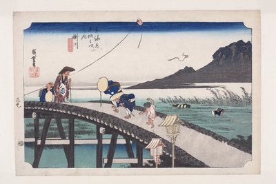 Kakegawa: Utsikt över Akibaberget (Kakegawa, Akiba-san enb?) (träblock i färg) av Ando or Utagawa Hiroshige