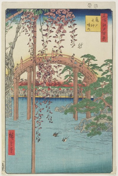 Kameido Tenjin Sh Line, Tree ly 1856 av Ando or Utagawa Hiroshige