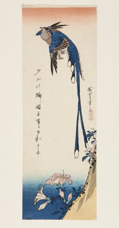 Skata och Azalea (trätryck i färg) av Ando or Utagawa Hiroshige