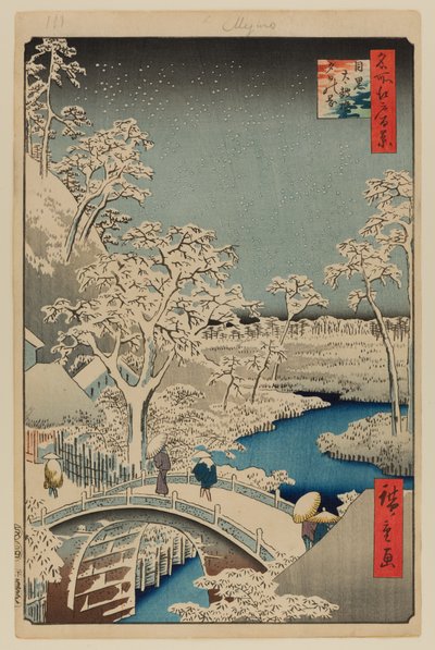 Meguro Drum Bridge och Sunset Hill av Ando or Utagawa Hiroshige