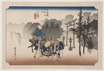 Mishima: Morning Mist (Mishima, asagiri) (träblock i färg) av Ando or Utagawa Hiroshige