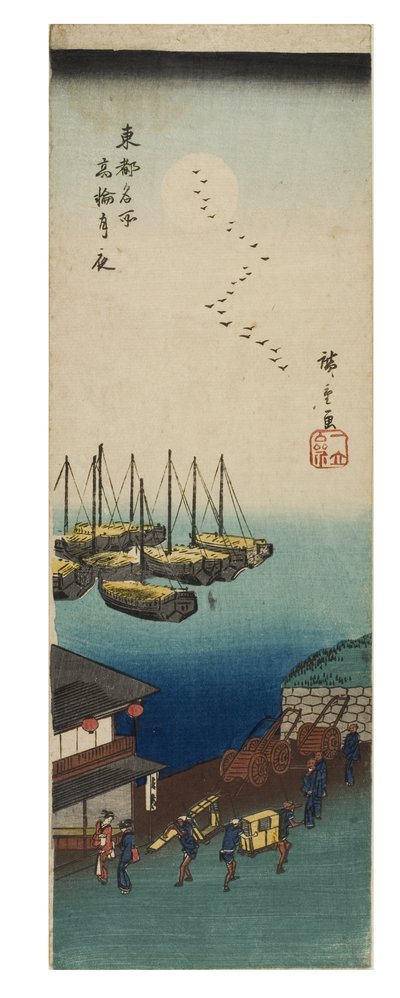 Månbelyst kväll vid Takanawa från serien Famous Views of the Eastern Capital, ca 1837-1838 (träsnitt på papper) av Ando or Utagawa Hiroshige