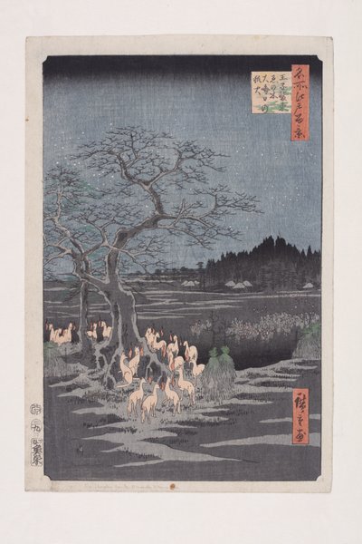 Nyårsafton Foxfires at the Changing Tree, ?ji (?ji Sh?zoku enoki ?misoka no kitsunebi) (träblock i färg) av Ando or Utagawa Hiroshige
