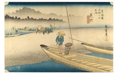 Nr 29 Mitsuke - Tenryu River, Edo-perioden, ca 1833-34 (träsnitt på papper) av Ando or Utagawa Hiroshige