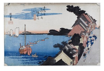 Nr 4 Kanagawa - Embankment, Edo-perioden, ca 1833-34 (träsnitt på papper) av Ando or Utagawa Hiroshige