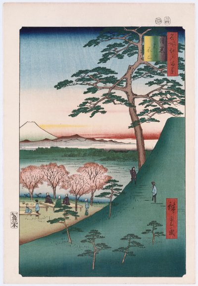 Original Fuji, Meguro, från serien "One Hundred Views of Famous Places in Edo" av Ando or Utagawa Hiroshige