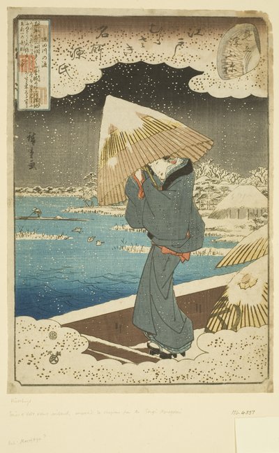 Parodi på Ukifune Chapter: Ferry on the Sumida River (träblock i färg) av Ando or Utagawa Hiroshige