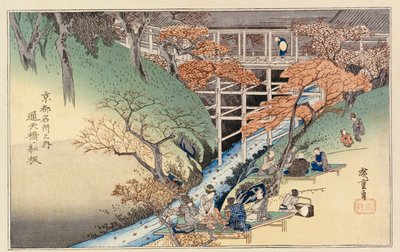 Red Maple Leaves at Tsuten Bridge, från serien "Famous Places of Kyoto" av Ando or Utagawa Hiroshige