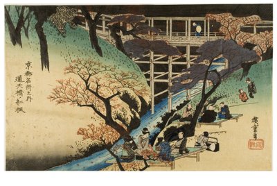 Röda lönnträd vid Tsutenkyo-bron ur serien Berömda platser i Kyoto, ca 1833-1835 (träsnitt på papper) av Ando or Utagawa Hiroshige