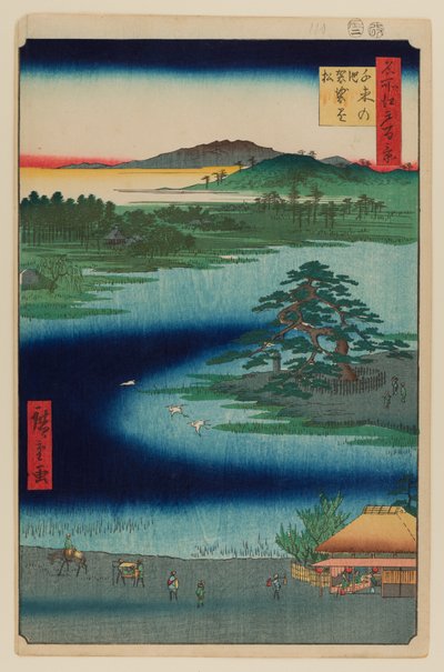Robe-hängande tall, Senzoku-dammen av Ando or Utagawa Hiroshige