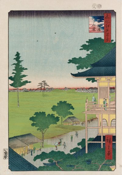 Sazai Hall, Five Hundred Raken [Temple]", från serien "One Hundred Views of Famous Places in Edo" av Ando or Utagawa Hiroshige