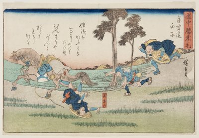 Shirako town in Tokaido Road (Tokaido shirako) (colour woodblock print) av Ando or Utagawa Hiroshige
