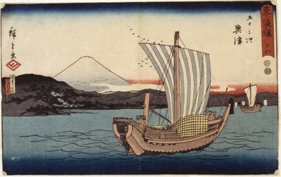 Station 18, Okitsu (träblockstryck) av Ando or Utagawa Hiroshige
