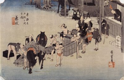 Station 23, Fujieda (trätryck i färg) av Ando or Utagawa Hiroshige
