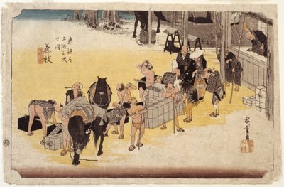 Station 23, Fujieda (trätryck i färg) av Ando or Utagawa Hiroshige