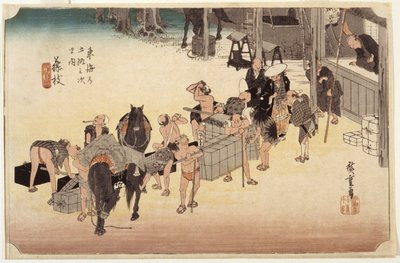 Station 23, Fujieda (träblock i färg, penna, bläck, penna) av Ando or Utagawa Hiroshige