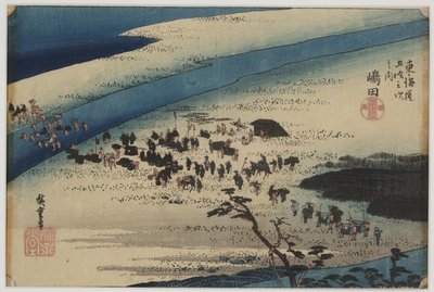 Suruga version k av te hey river av Ando or Utagawa Hiroshige