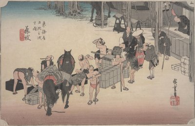 Överföring från Horse till Manpower av Ando or Utagawa Hiroshige